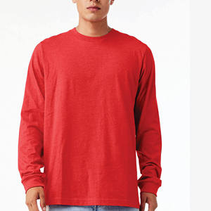 T-shirt décontracté à manches longues pour homme, col rond, uni, rouge chiné, basique - Product Image 1