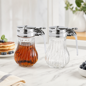 Dispensador de <span class=keywords><strong>jarabe</strong></span> de vidrio reutilizable de 190 ml con tapa a presión, contenedor antiderrame para miel y salsa de arce para cafeterías, hoteles y restaurantes - Product Image 6