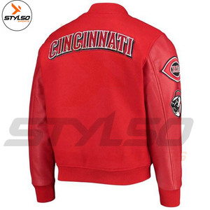 เสื้อแจ็กเก็ตเบสบอลสำหรับผู้ชาย,เสื้อแจ็กเก็ต Trucker Letterman Base Ball หนัง Varcity Varsity - Product Image 3