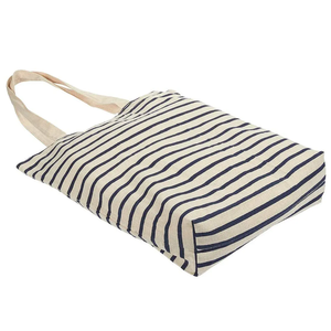 Ensemble de qualité supérieure 3 sacs fourre-tout d'épicerie en coton biologique écologique réutilisable en toile rayée à bandoulière - Product Image 2