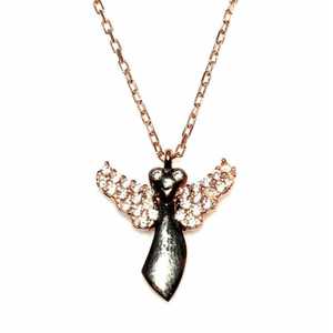 925 Sterling Silver <b>Angel</b> Model <b>Crystal</b> Necklace with Pink Black White Stones - Product Image 5