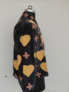 Embroidered Jacket Handmade Cotton Velvet Boho <b>Coat</b> Cozy Artisan Outerwear - Product Image 2