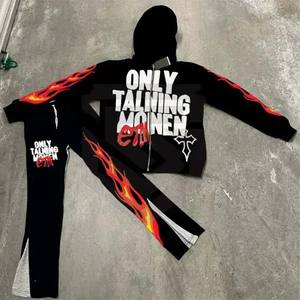 OEM personalizado nueva moda ropa de invierno para los hombres más tamaño de la pantalla de impresión Sudadera con capucha pantalones de chándal acampanados con el sol se desvanecen ácido lavado chándal - Product Image 3