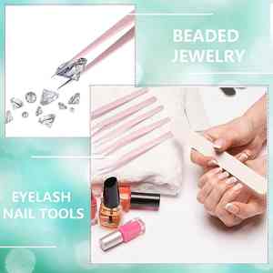 Juego de pinzas profesionales para extensión de pestañas, 4 Uds., empuñadura rosa para bebé con bolsa de cuero a pedido, Kits de pinzas para pestañas injertadas - Product Image 5