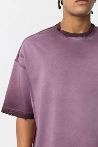 Camiseta extragrande Vintage lavada con ácido de alta calidad para hombre, Camiseta de algodón pesado con estampado de logotipo personalizado, ajuste holgado sólido - Product Image 6