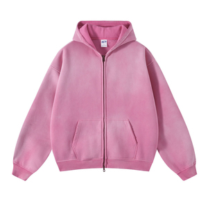 Sweat à capuche zippé pour hommes, poids lourd, délavé à l'acide, personnalisé, essentiel, sweat-shirt unisexe décontracté de haute qualité pour l'hiver, brodé ODM - Product Image 5