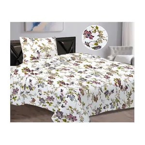 低价纯棉单人床单，带两个枕套花卉设计纯棉床单，低价出售