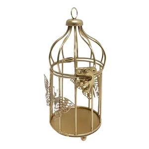 Sıcak satış demir kuş kafesi T lamba tutucu pirinç altın renk mumluk noel dekorasyon için 2 Set büyük boy