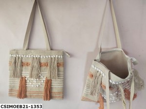 Sac fourre-tout chic bohème en coton uni, écologique, élégamment fait à la main, réutilisable, pour usage quotidien, avec fermeture éclair pour femme - Product Image 2
