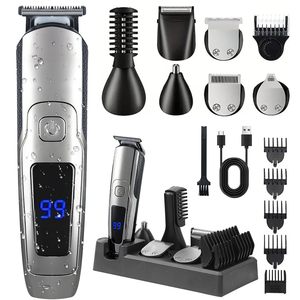 Kit de toilettage tout-en-un pour homme, rasoir électrique étanche, tondeuse à cheveux, coupe-poils nez, tondeuse oreilles, portable USB/batterie, en plastique - Product Image 1