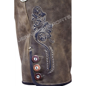 Lederhosen corto para hombre, estilo antiguo, cuero de vaca genuino bordado en botones frontales, cierre a los lados y bolsillos traseros - Product Image 4