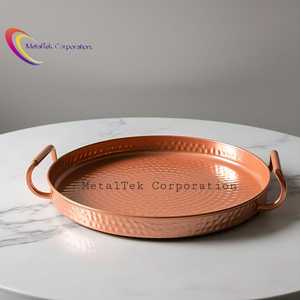 Bandeja de servicio martillada redonda de Color melocotón, utensilios de cocina, hogar, Hotel, restaurante, fruta decorativa, bandeja de Chocolate con asas - Product Image 6