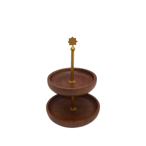 Marbre et bois Design fantaisie support à gâteau rond à 2 niveaux plateau à plusieurs niveaux de couleur verte et naturelle pour la décoration de cuisine et de fête - Product Image 4