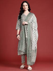Mujeres motivos étnicos impreso algodón Kurta con pantalones y con Dupatta indio Pakistán Salwar kameez traje - Product Image 2