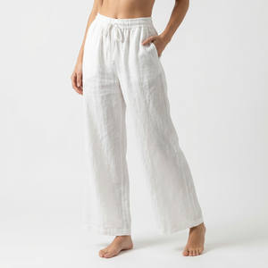 Pantalon large 7/8 avec taille élastique et cordon de serrage 100% lin - Product Image 1