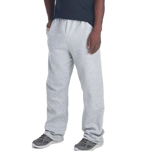 Men's Gray Cotton Sweatpants <b>Elastic</b> Waist Casual Jogger Pants With Side Pockets Midweight Knitted Fabric Autumn Wear - Product Image 2
