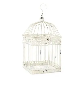 Cage à oiseaux vintage cage à oiseaux à l'ancienne support respirant maison et jardin forme carrée métal enduit blanc cage à oiseaux fantaisie
