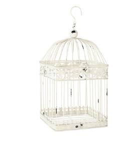 Maison & Jardin Vintage Cage à oiseaux à l'ancienne Cage à oiseaux support respirant forme carrée blanc enduit métal fantaisie cage à oiseaux - Product Image 1