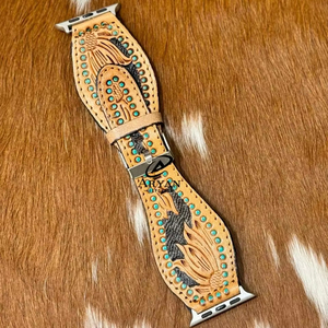 ชายและหญิงมีสไตล์ดอกไม้มือToolledทาสีสายนาฬิกาหนังแท้หรูหราIนาฬิกาโทรศัพท์สายหนังแท้สายรัด - Product Image 1