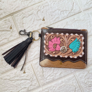 Monedero de piel de vaca personalizado de nuevo diseño, elegante cartera delgada Unisex con cuero mecanizado a mano, bolso de mano de estilo occidental - Product Image 4