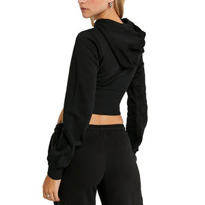 Sweat à capuche zippé court en tricot d'hiver tendance pour femmes avec tissu en coton doux, coupe moderne, streetwear décontracté - Product Image 3