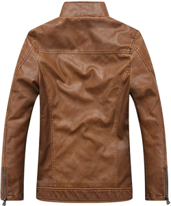 Men's Slim Fit PU Leather <b>Stand</b> Collar Windbreaker Jacket Fashionable Motorcycle Biker Leather Gear for Winter Riding - Product Image 2