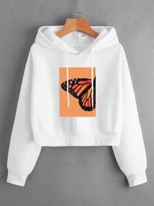 Sudadera corta de algodón 100% para mujer, Sudadera corta de manga larga con hombros descubiertos, sudaderas Hoodi - Product Image 2