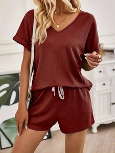 ชุดสูทลำลองลายทางสำหรับผู้หญิงเสื้อเชิ้ตแขนยาวมีกระเป๋าหน้าอกแถวเดียวกางเกงขาสั้นเอวสูงกางเกงชุดเสื้อผ้าชายหาดสำหรับผู้หญิง - Product Image 6