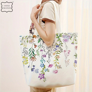 Vente en gros de grande qualité Sac fourre-tout en toile de coton imprimé de fleurs personnalisé écologique Sac en coton avec grande poche zippée - Product Image 4