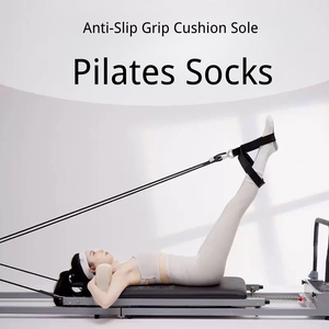 कस्टम थोक गुलाबी महिला चालक दल के चालक दल दोहरी कुफ चिपचिपी पकड़ विरोधी पर्ची योग धनुष वसंत के साथ मोजे - Product Image 3