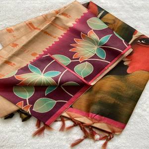 Sari en soie Tussar douce VASTRA COTTAGE avec un magnifique imprimé, blouse imprimée à la ligne Zari, style ethnique traditionnel, nouveau style de vêtement - Product Image 5