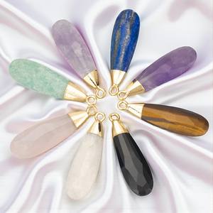 Plaqué or longue larme violet améthyste pierre précieuse pendentif bijoux-925 argent breloques bijoux en gros - Product Image 2