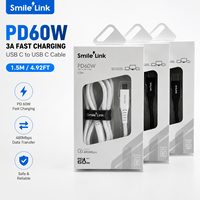 Se Aceptan Pedidos Pequeños, Cable de Carga Rápida Smilelink PD60W 3A, Cable C-C de 1.5M, Trenzado de Nailon, Transferencia de Datos de Cobre Puro, 12 Meses de Seguridad