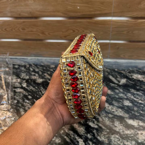 Bolsos de mano de noche para mujer, clutch metálico con mosaico y Kundan, bolso indio multicolor de la India para fiestas, novias y cenas, para chicas. - Product Image 4