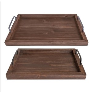 Juego de 2 bandejas redondas de cerámica de madera de pino hechas a mano con asas de metal para decoración del hogar/Hotel y uso en restaurantes - Product Image 4