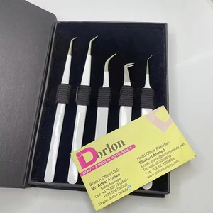 Pinzas de extensión de pestañas certificadas CE ISO de acero inoxidable de Color blanco profesional caja de tarjeta de etiquetado privado personalizada - Product Image 4