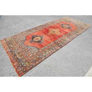 4.8x11.5 ft Vintage Rug, Turkish Large Rug, <b>Red</b> Blue Striped <b>Wool</b> Rug - Product Image 3