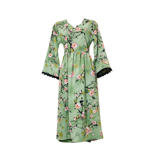 Femmes écologique moderne décontracté Maxi robe respirant Voile mousseline de soie manches cloche Simple motif à carreaux tissé soie naturelle - Product Image 1