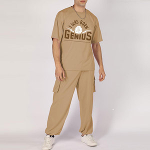 Ensemble de survêtement d'hiver léger pour homme en deux pièces, tissu respirant en coton et polyester, manches courtes, taille élastique, poches latérales - Product Image 5