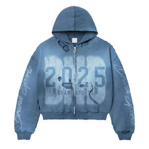 Sweat à capuche thermique zippé personnalisable pour impression sérigraphique, pour homme, coupe oversize, effet vieilli, délavé à l'acide, déchiré et à bords bruts - Product Image 5