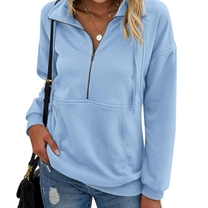 Sudadera informal de manga larga con solapa y cremallera para mujer de alta calidad, Jersey holgado con cordón, sudadera con cremallera de lana de gran tamaño - Product Image 6