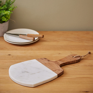 <b>Wood</b> And Marble Cutting Board Round Food <b>Steak</b> Pizza Board for Kitchen Food Daily Use Chopping Block - Product Image 3