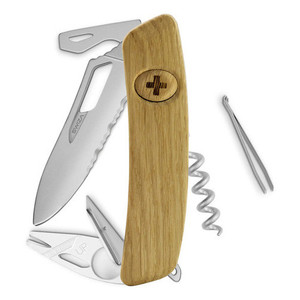 Coltello Pieghevole Swiza Le Chtillon ALLMATT SH03 TR-TT AM con Bordo Ondulato, 12 Funzioni, Manico in Legno di Quercia - Product Image 1