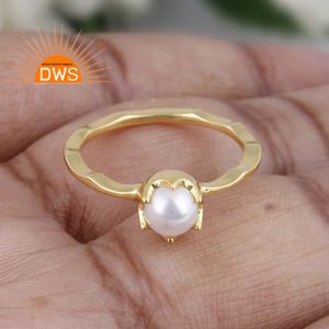 Meilleure vente Bague empilable en argent sterling plaqué or 18 carats avec perle naturelle et pierres précieuses Demi Fine Jewelry Manufacturer - Product Image 4
