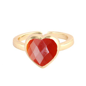 Bague en cristal de cornaline naturelle de 8mm en forme de coeur en argent sterling 925 avec lunette réglable en or vermeil propriétés curatives - Product Image 1