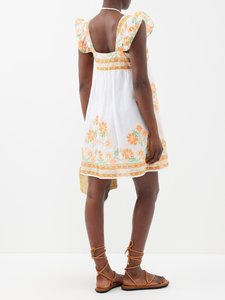 Robe décontractée mi-mollet à imprimé floral orange, col en V, manches courtes, coupe trapèze, en jersey, écologique, lavable, grandes tailles - Product Image 3