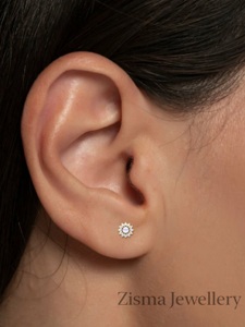 Pendientes de tuerca de perlas y diamantes más vendidos, Piercing de lóbulo de cartílago de oro sólido de 14K, joyería de diamantes cultivados en laboratorio Natural, venta al por mayor - Product Image 5