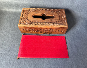 Rustic Wooden Carved <b>Floral</b> Pattern Premium Quality Handcrafted Engraved Design Tissue <b>Box</b> Holder for Farmhouse Decor Tradebyd - Product Image 1