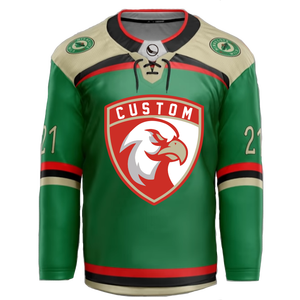 Maillot de hockey sur glace personnalisé, uniforme d'équipe professionnelle, logo bouclier d'aigle, col à lacets, sublimé, multicolore, haut de sport athlétique - Product Image 2