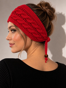 Women Cable Knit Cotton <b>Headband</b> Winter Warm Ear Warmer <b>Braided</b> Crochet Hair Band Tie Back Hair Wrap with Beads - Product Image 2